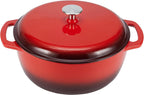 Amazon Basics Cast Iron Dutch Oven Pot with Lid, Enameled, Round, Dual Handles, Heavy-Duty, Small, 4.3-Quart, Red