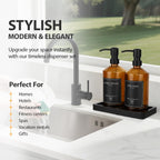 Amber Glass Soap Dispenser, Bathroom Hand Soap Dispensers with Stainless Pump, 17 Oz Kitchen Hand and Dish Soap Dispenser Set, Modern Liquid Soap Lotion Dispenser (Amber Bottle/Black Pump)