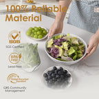 Wotalation Large White Ceramic Salad Serving Bowl - 9.4 Inch Party Bowl for Holidays, Fruit Bowl with Bamboo Utensils (57.4oz), Microwave & Dishwasher Safe