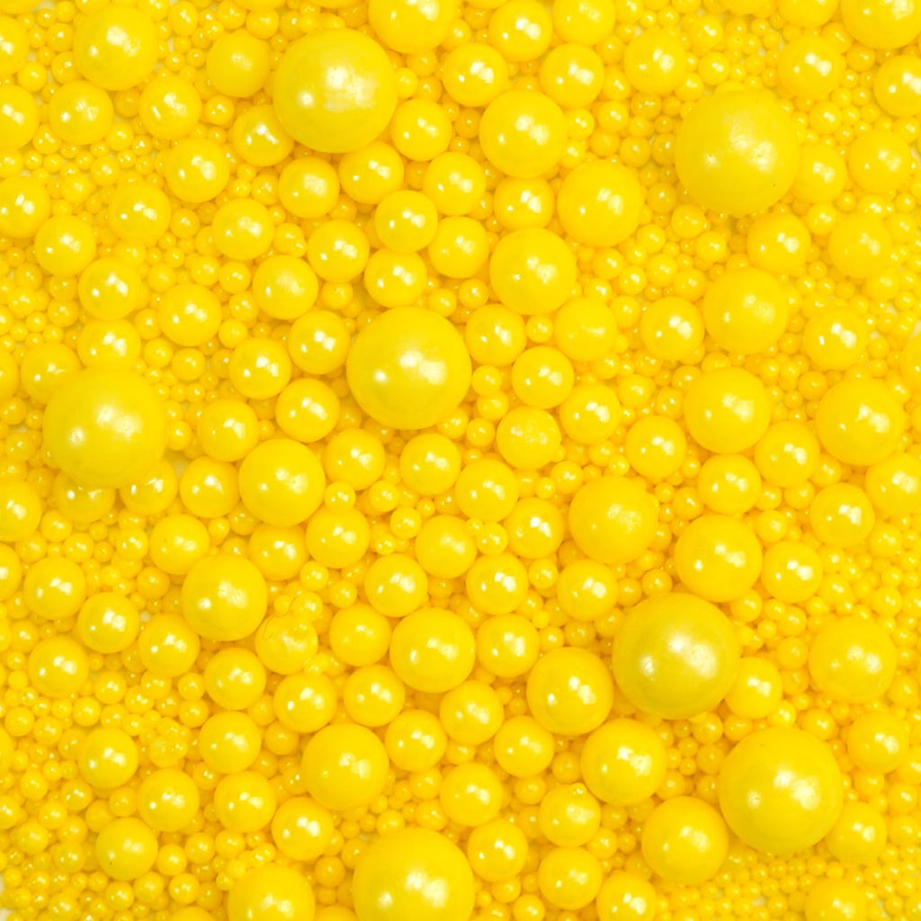 Dazzjoy Edible Pearls, Yellow Pearl Sugar Sprinkles, 130g/4.58oz, Yellow Ball Pearls for Cake Decorating, Cupcake Toppers, Edible Cake Decoration