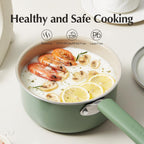 Redchef Ceramic Nonstick Saucepan with Lid, 3QT Small Cooking Pot,Non Toxic Sauce Pans for Kitchen, Cool Handle PFAS Free Compatible with All Cooktops, Green