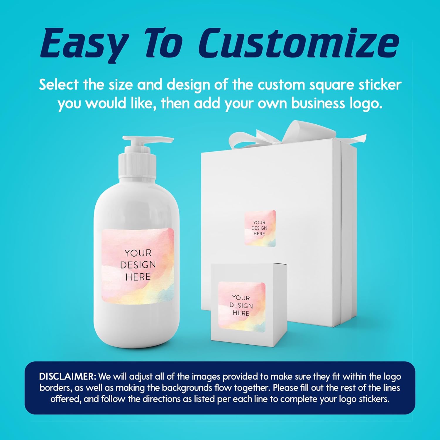 100 Custom Vinyl Stickers - Upload Your own Image, Text, Design, Logo - Personalized Logo Labels for Handmade, Packaging, Bottle, Jars, Candle, Brand Stickers (Watercolor, 1.5x1.5 Square)