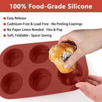 3-Pack 6-Cup Silicone Muffin Pans, Nonstick Cupcake Baking Molds, BPA/PFA-Free, Dishwasher & Oven Safe - Brown