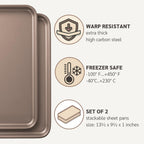 Nonstick 9x13 inch Quarter Baking Sheet Set of 2 | PFOA & BPA Free Non Toxic 13x9 inches Cookie Sheets | Best Non stick Cooking Pans, Small Tray for Toaster Oven | Nontoxic Baking Pan 9 x 13