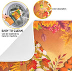 Thanksgiving Gnome Truck Autumn Dish Drying Mat for Kitchen Counter Absorbent Microfiber Drying Pad, Medium 16x18 in, Maple Leaves Reversible Drainer Mats