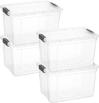 Superio Clear Storage Boxes with Lids, 26.5 Quart Plastic Container Bins for Organizing, Stackable Crates, BPA Free, Non Toxic, Odor Free, Organizers for Home, Office and Dorm, 4 Pack