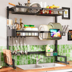 Over The Sink Dish Drying Rack 27-40L x 12W x 32.5-37H (inches) (Expandable Height and Length) Snap-On Design 2 Tier Large Dish Rack
