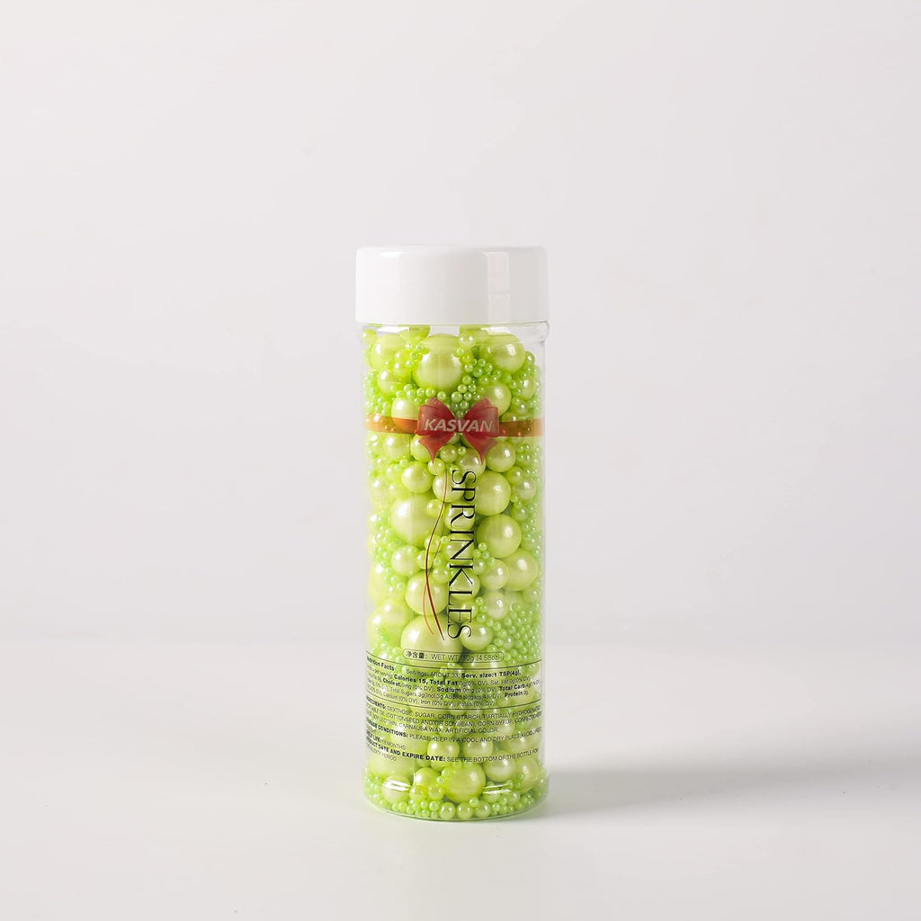 Kasvan Halloween Green Pearl Sugar Sprinkles - Edible Candy Pearls 130g/4.58 Oz, Mix Size, Baking Cake Decorations, Ice Cream Toppings and Cookie Decorating, Wedding Party Chirstmas Supplies