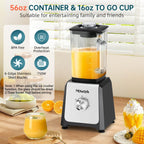 HOWORK Blender for Smoothies, 750W Personal Blender, 56 Oz Glass Jar, 16oz Portable Cups,2+P speed, 3 Functions for Smoothies, Frozen Drinks & Ice Cream,Grey