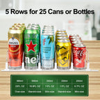 Drink Dispenser for Fridge, Soda Can Organizer for Refrigerator, Adjustable Width Beverage Self-Pushing Glide Rack, Up to 25 Cans Storage for Fridge Pantry (White, 15 Inch, 5 Rows)
