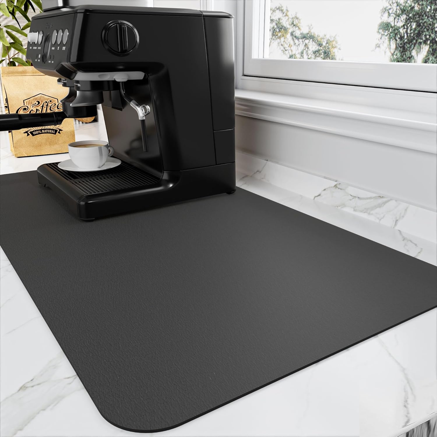 Coffee Mat - Absorbent Hide Stain Rubber Backed Dish Drying Mat for Kitchen Counter - Bar Mats for Countertops Accessories Fit Under Coffee Maker Espresso Machine