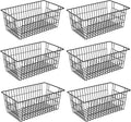 Redrubbit Wire Storage Baskets, Large Farmhouse Metal Freezer Basket Storage Organizer Bins with Handles for Kitchen Cabinets, Pantry, Closets, Bedrooms, Bathrooms, Set of 6, Black