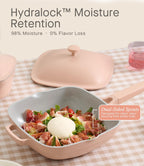 10.5 Inch(3.8QT) Deep Frying Pan,Non Stick Frying Pans Cast Aluminum,Ti-Ceramic Non Toxic Pix Pan with Lid,Natural Wooden Spatula and Loofah Scrubber-Desert Clay