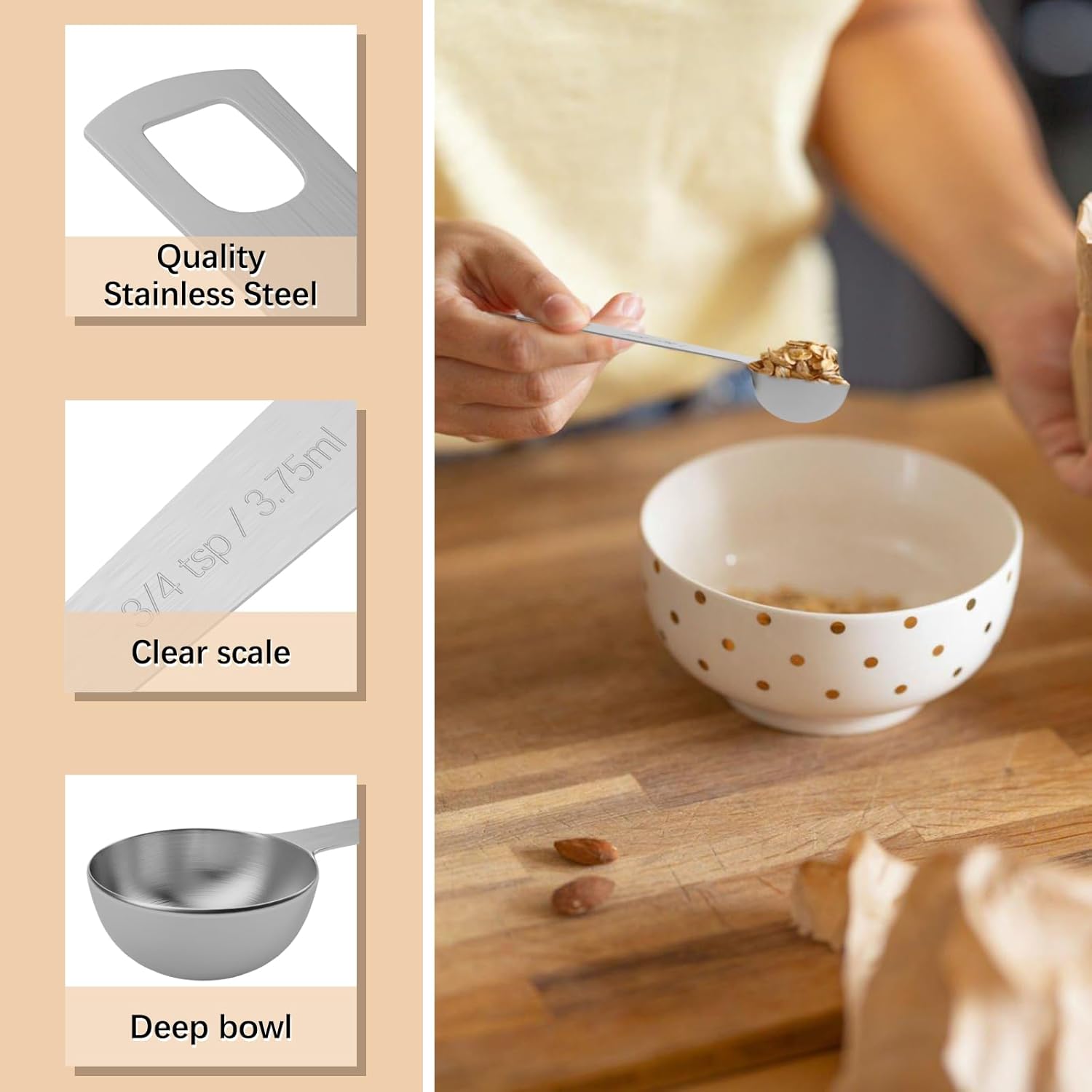 1PCS 3/4tsp (1/4tbsp, 1/8oz, 3.75ml) Single Measuring Spoon, Stainless Steel Individual Teaspoons Only
