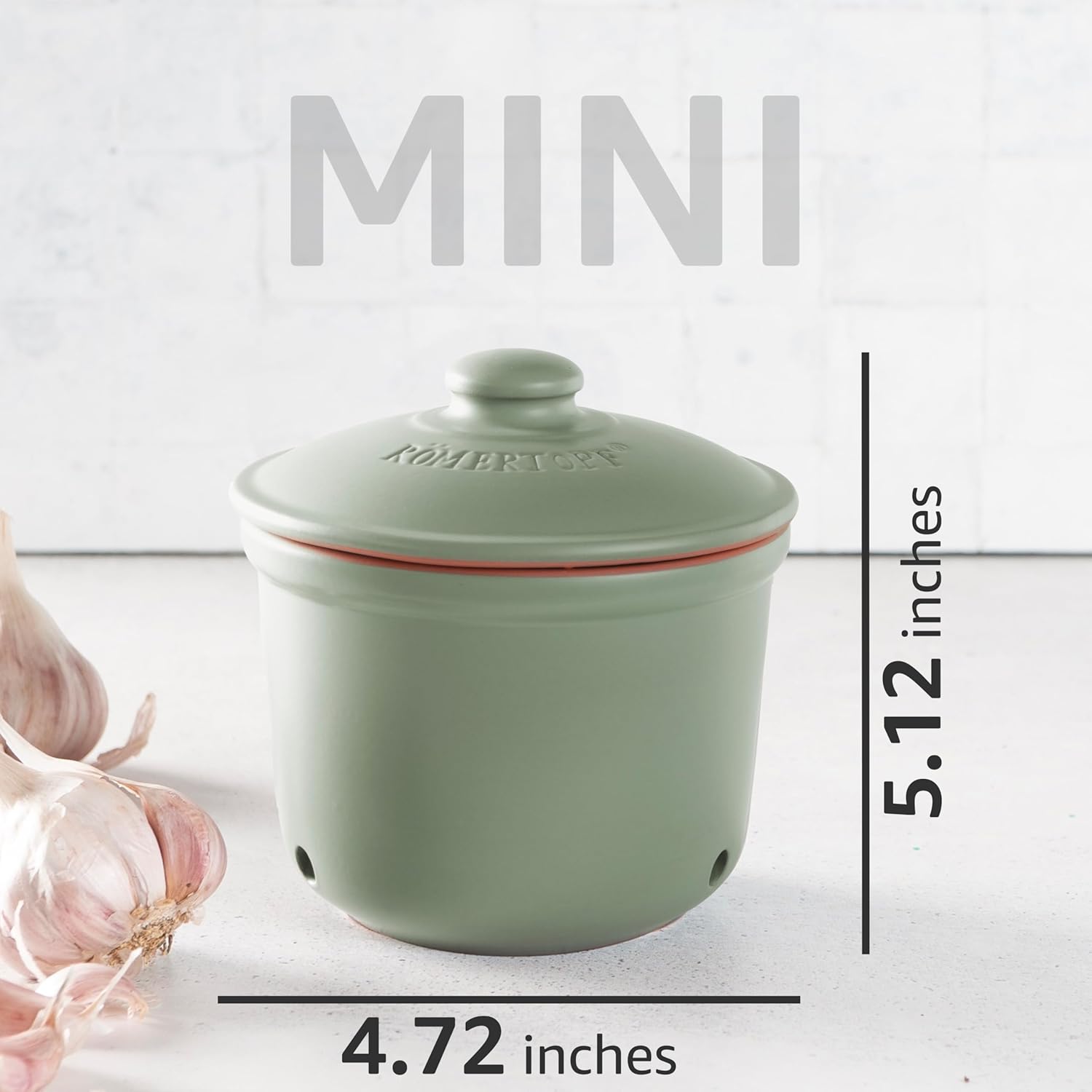 Romertopf Freshness Storage Potato Onion Garlic Clay Pot Set of 3 with Lids - Green