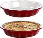 Lareina Pie Pans for Baking, Ceramic 9 Inch Deep Pie Dish with Rippled Edge for Apple Pie, Pecan Pie, Colorful and Durable Pie Plate, Christmas Gifts for Women, Set of 2, Red