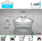 NUTRIUPS 1.6QT Round Glass Casserole Dish with Lid, Borosilicate Glass, Round Casserole for Oven