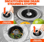 Kitchen Sink Drain Strainer & Sink Stopper, Upgraded Stainless Steel Drain Plug Combo with Anti-Clog Basket, Pop Up Drain Cover for Standard 3-1/2'',Garbage Disposal Parts