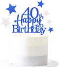Glittery 40th Happy Birthday Cake Topper with Star,Personalised 40 Birthday Cake Toppers Party Decorations Party Supplies for Men Women Blue