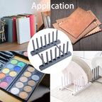 Gray Plate Racks Organizer for Cabinet, 4 Pack Plastic Plate Rack Stand Keep Dry for Dish, Bowl, Cutting Board, Bakeware, Serving Tray and More, Desk Mail Sorter Organizer 6 Slots Removable
