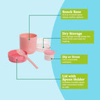 Tasty Travel Snack Cups with Spoons, On-The-Go Snacking, Divided Compartments, Great for Nuts, Cereal, Granola, Yogurt and More, Made Without BPA, 2-Pack, Pink