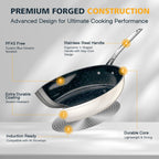 Nuwave 3-Piece 8”, 10”, 12” Forged Lightweight Frying Pan Set, G10 Healthy Duralon Blue Ceramic Ultra Non-Stick, Ergonomic Stay-Cool Handles, Induction-Ready & Works on All Cooktops