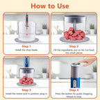 Kawu Portable Food Processor, Electric Food Chopper with 2 Bowls (2 Cups+3x 0.4 Cup), 2 Stainless Steel Blades, USB Rechargeable, One-Button Wireless Meat Grinder & Vegetable Chopper for Kitchen, Home