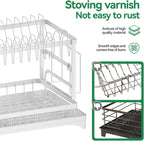 2-Tier Dish Drying Rack with Drainboard, Sink & Countertop Metal Dish Rack Organizer, Dish Drainers for Kitchen Counter, White Dish Racks