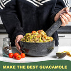 Koville Granite Mortar and Pestle Set, 8" Extra Large Grinder Bowl for Guacamole, Salsa, Pill Crusher, Spice, Herb, Garlic, Nut, Heavy Duty Grinder for Kitchen