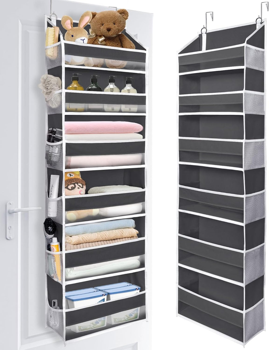 ULG Over The Door Organizer with 6 Large Pockets 12 Side Pockets, 50lbs Weight Capacity Door Hanging Organizer for Bedroom, Bathroom, Pantry, Nursery Storage, Dark Gray