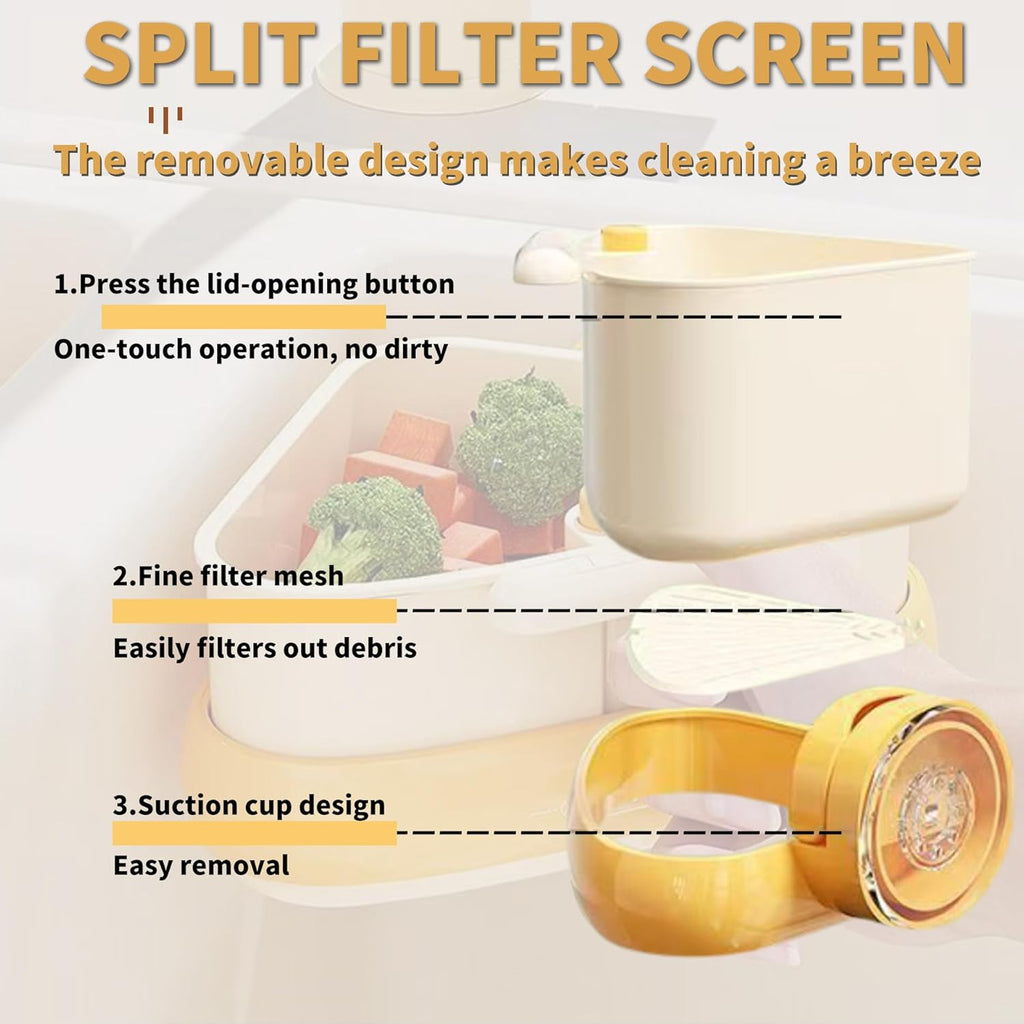 Suction Cup Sink Corner Rack, Suction Cup Press Sink Drainer Basket, Sink Strainer Basket, Sinks Trash Food Waste Catcher, Triangle Storage Rack with Drain Hole (Orange)