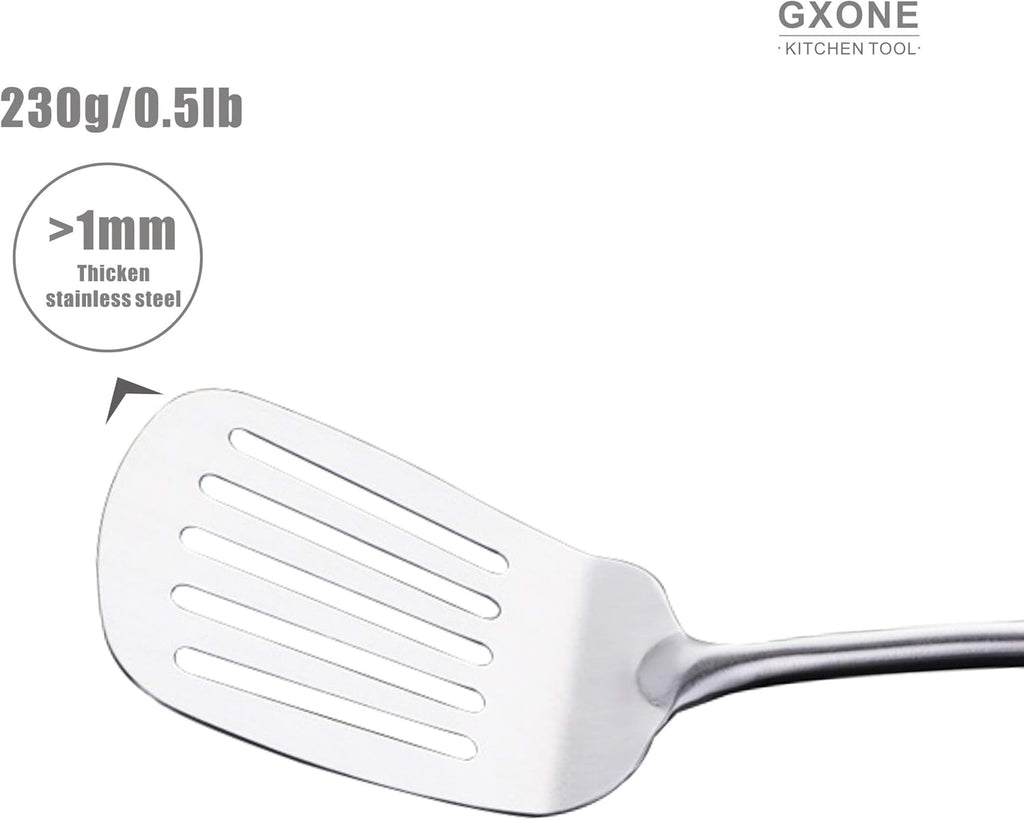 Metal Spatula,304 Stainless Steel Wok Spatula with Heat Resistant Wooden Handle,Silver/15.7Inch