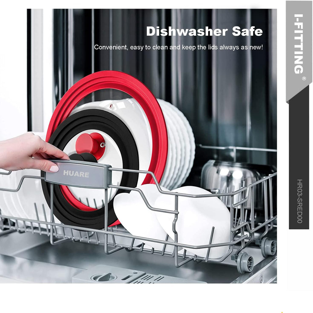 Universal Lid for Pots,Pans And Skillets,HR Huare Technology Tempered Glass with Heat Resistant Silicone Rim,Dishwasher Safe,Fit Cookware 8.5", 9.5”, 10”, Black,1 Pack