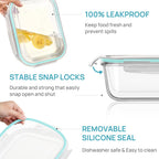 Vtopmart 2Pack 2260ml/ 76.4oz Large Glass Storage Containers with Lids, Meal Prep Food Container Set with Snap Airtight Lid for Baking, Microwave, Oven, Leak Proof, for Freezer, Dishwasher, Green