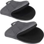 1 Pair Short Oven Mitts - Silicone Kitchen Oven Gloves High Heat Resistant 500℉, Mini Oven Mits with Non-Slip Grip Surfaces and Hanging Loop for BBQ, Baking, Cooking and Grilling (Solid Gray)