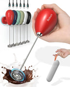 Milk Frother Handheld with Case,USB C Rechargeable Frother Wand for Coffee, Portable Electric Whisk with Stand,Waterproof Hand Drink Mixer Travel for Lattes, Cappuccino, Matcha, Egg (Red)