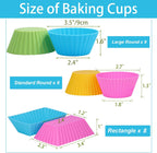 24Pack Silicone Muffin Cups, Reusable Cupcake Liners Molds for Baking, 3 Shapes Lunch Box Bento Dividers-Round, Square, and Rectangular (Colorsful, Large Size)