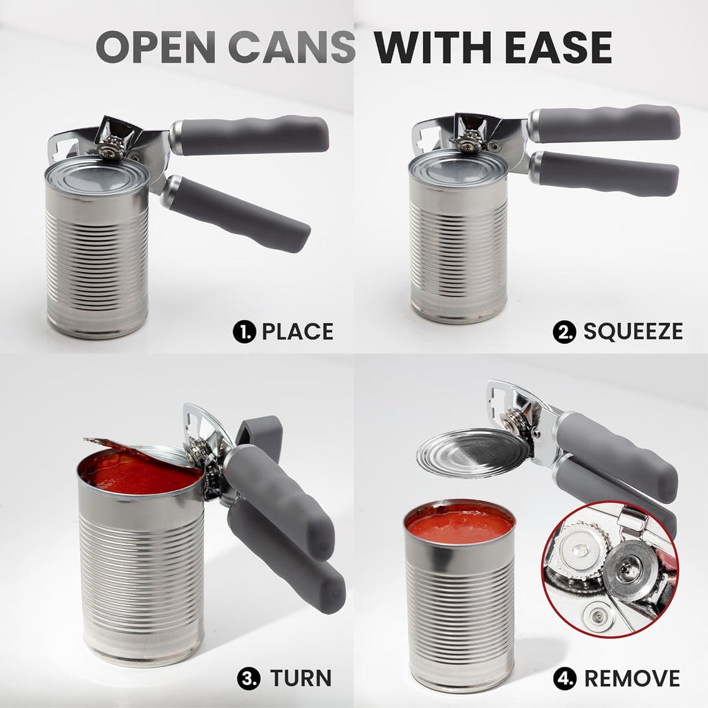 Zulay Kitchen Heavy Duty Stainless Steel Can Opener Manual with Bottle Opener - Rust Proof Manual Can Opener With Turn Knob & Soft Grip Handles