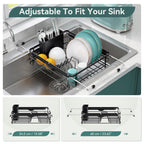 Over the Sink Dish Drying Rack,In Sink Dish Drying Racks,Expandable Dish Rack Over Sink Counter,Adjustable Dish Drainer for Inside Sink with Utensil Holder, Stainless Steel Dish Strainer Large Size