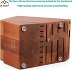 24 Slot Knife Block without Knives, Built-in Sharpener, NHAF Premium Wooden Knife Storage Block, Rubber & Acacia Wood Knife Block, Kitchen Knife Holder (3 gifts accessories included)