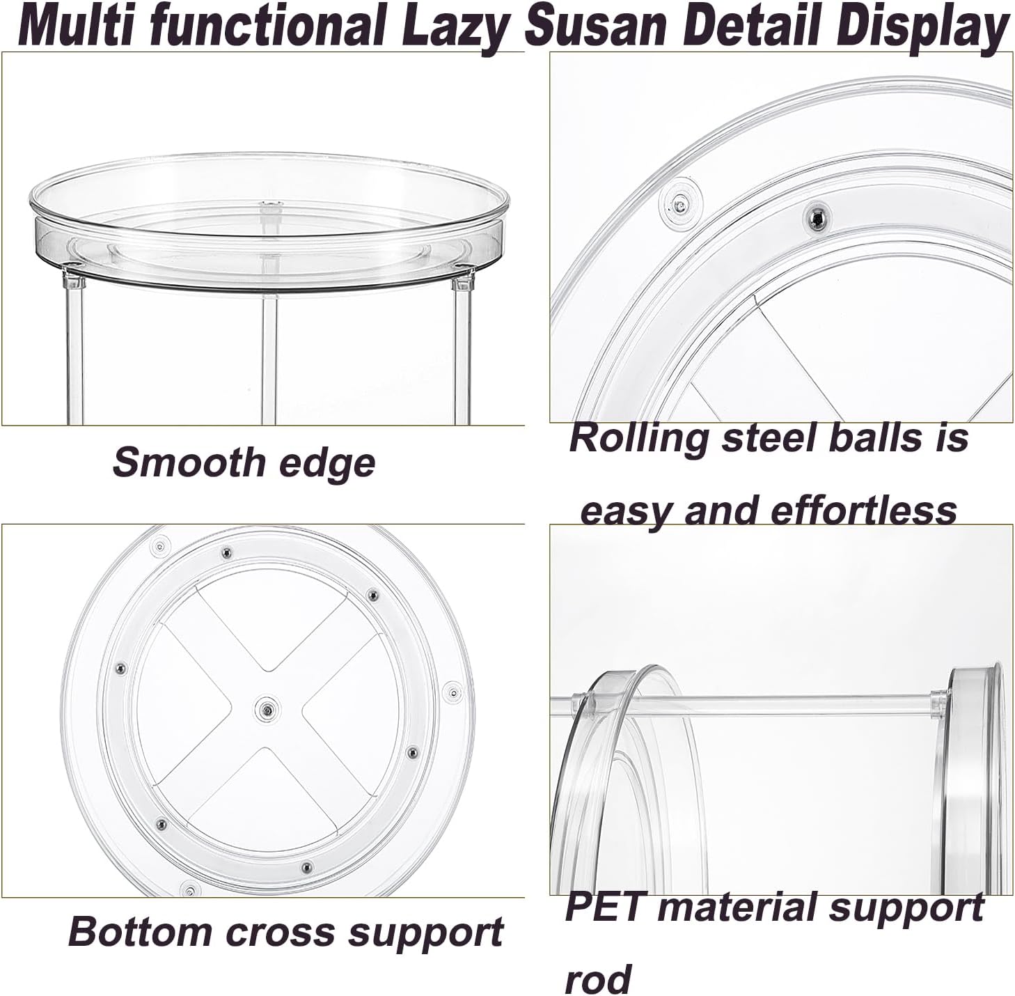 9.25 Inch Lazy Susan Turntable, Clear Plastic Spinning Organizer for Cabinet, Fridge, 360° Rotation, Easy to Clean, Kitchen, Bathroom, Vanity Countertop Storage Solution (Clear, 9.25inch 1 Tier)
