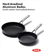 OXO Professional 8" and 10" Frying Pan Skillet Set, Hard Anodized Ceramic Nonstick Cookware PFAS-Free, Stainless Steel, Induction Suitable, Diamond Reinforced Coating, Dishwasher and Oven Safe, Black
