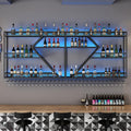 78.7in Metal Wine Rack Wall Mounted, Modern Wine Storage Rack Wall Mounted with Wine Glass Holder, Liquor Shelf, Bar Shelves for Liquor Bottles (3TIERS Black, 78.7 * 7.87 * 33.85INCH)