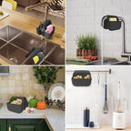 Sponge Holder for Kitchen Sink, Silicone Sink Saddle Caddy Organizer Rack, Sponges Holder Over Faucet, Hanging Kitchen Organizer Accessories Rack Basket Black