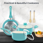 Pots and Pans Set, 7 Piece Nonstick Ceramic Cookware Set, Kitchen Induction Cookware Sets, Pots and Pans Non Stick with Stay Cool Handle, 100% PFOA Free, Turquoise