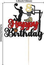 1Pc 8th Birthday Basketball Cake Topper Glitter Basketball Sports Theme Cake Pick for Baby Shower 8th Birthday Cake Decorations Party Supplies Black