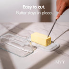 KIVY Butter Dish (White Marble & Glass) - For countertop and refrigerator door shelf - Marble butter keeper - Stone butter dish - Glass butter dish with lid - Dishwasher Safe