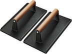 Yoehka Cast Iron Grill Press-2PCS, Heavy Duty Bacon/Burger/Griddle/Chef Press with Wood Handle, Perfectly Grilled Steak,Meat,Sandwich,Panini, 2.25lbs Cooking Weight,Rectangle(8.27"×4.25"×3.35”in)