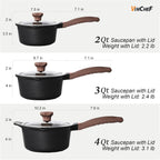 VINCHEF Sauce Pan Set with Lid 10PCS, 2QT+3QT+4QT Non Stick Sauce Pots Cooking Induction Pot set, Silicone Tools and Pot Protectors, PFAS and PFOA Free Black