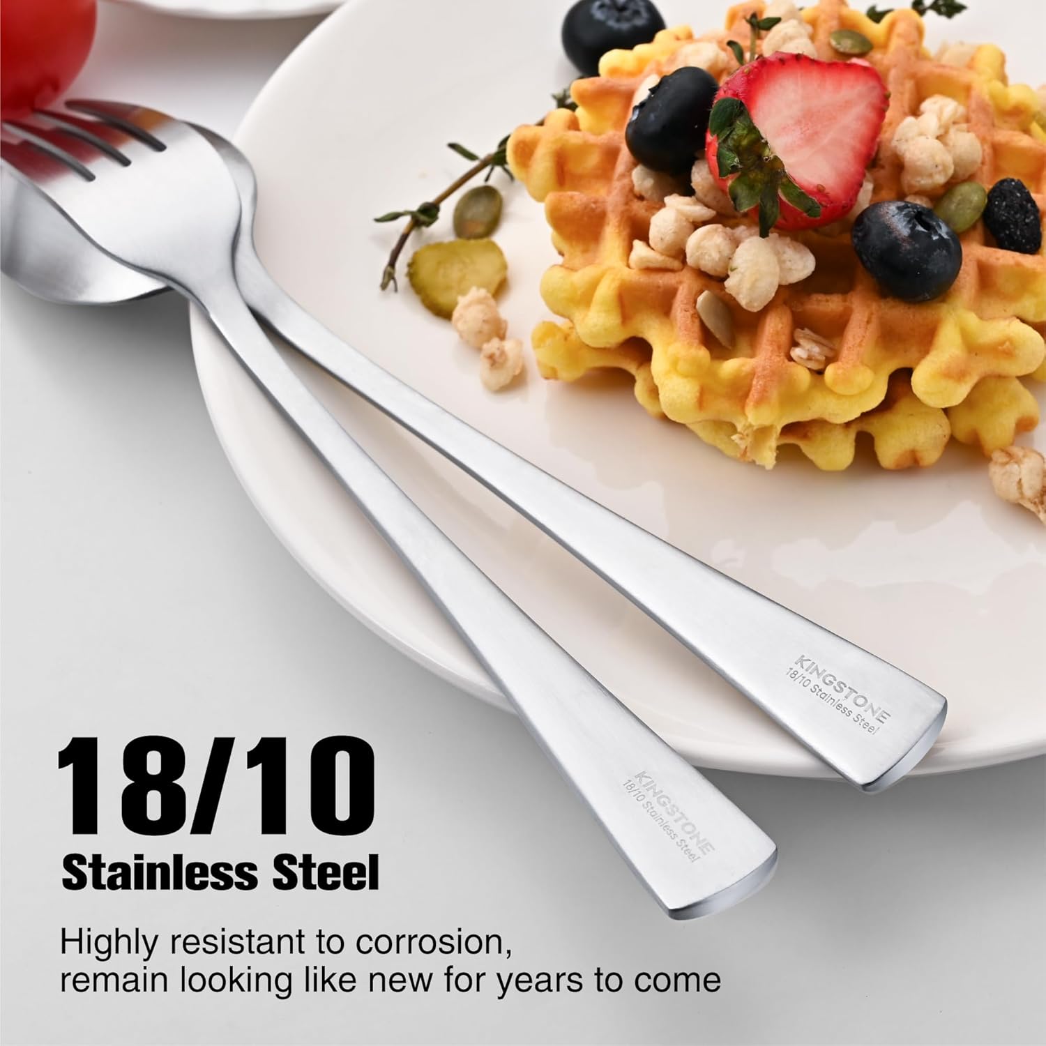 KINGSTONE Forged Silverware Set, 20 Piece Flatware Set for 4, 18/10 Stainless Steel Silverware Matte Satin Finish Dishwasher Safe